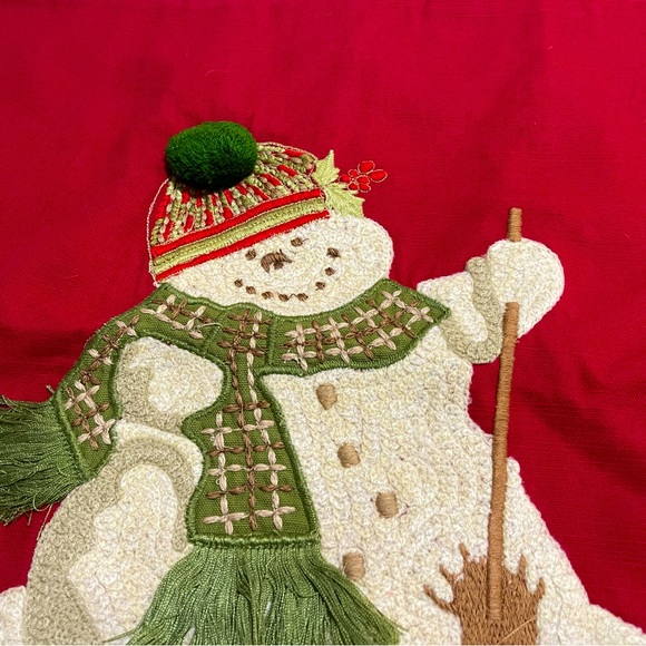 New Pottery Barn Christmas Melting Snowman Crewel Embroidered Pillow Cover, 18” - Picture 9 of 13